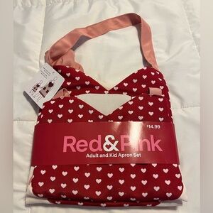 Red and Pink Heart Adult & Kid Apron Set
